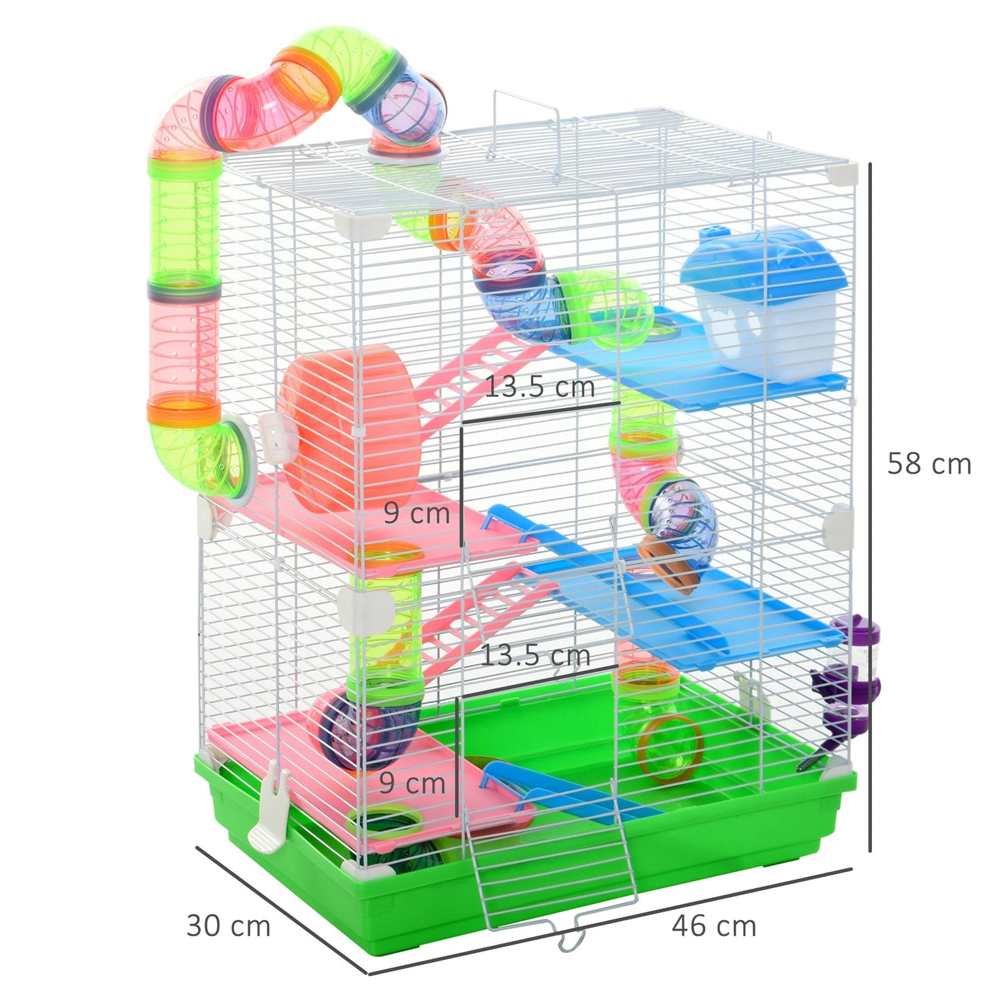 5 Tier Hamster Cage Carrier Habitat Small Animal House w/ Exercise Wheels Tunnel