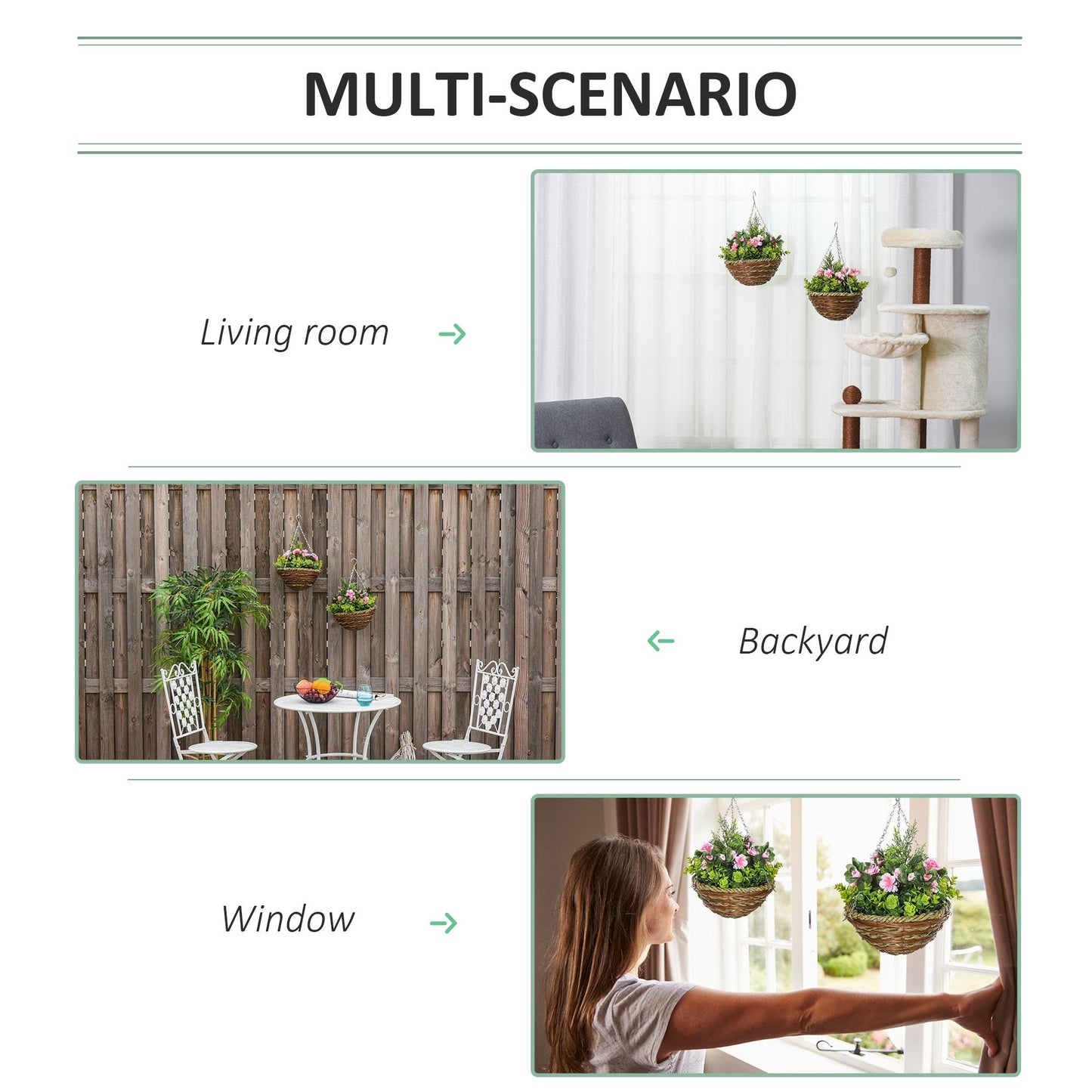 Pack of 2 Artificial Lisianthus Flowers Hanging Planter with Basket for Indoor Outdoor Decoration