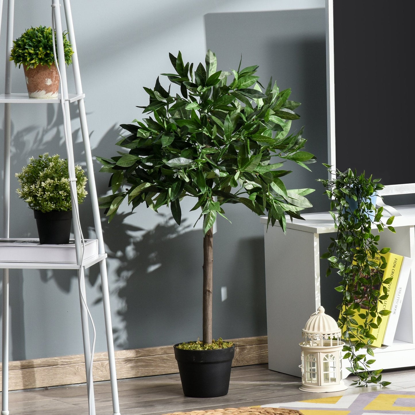 Set of 2 Artificial Topiary Bay Laurel Ball Trees in Pot Indoor Outdoor, 90cm
