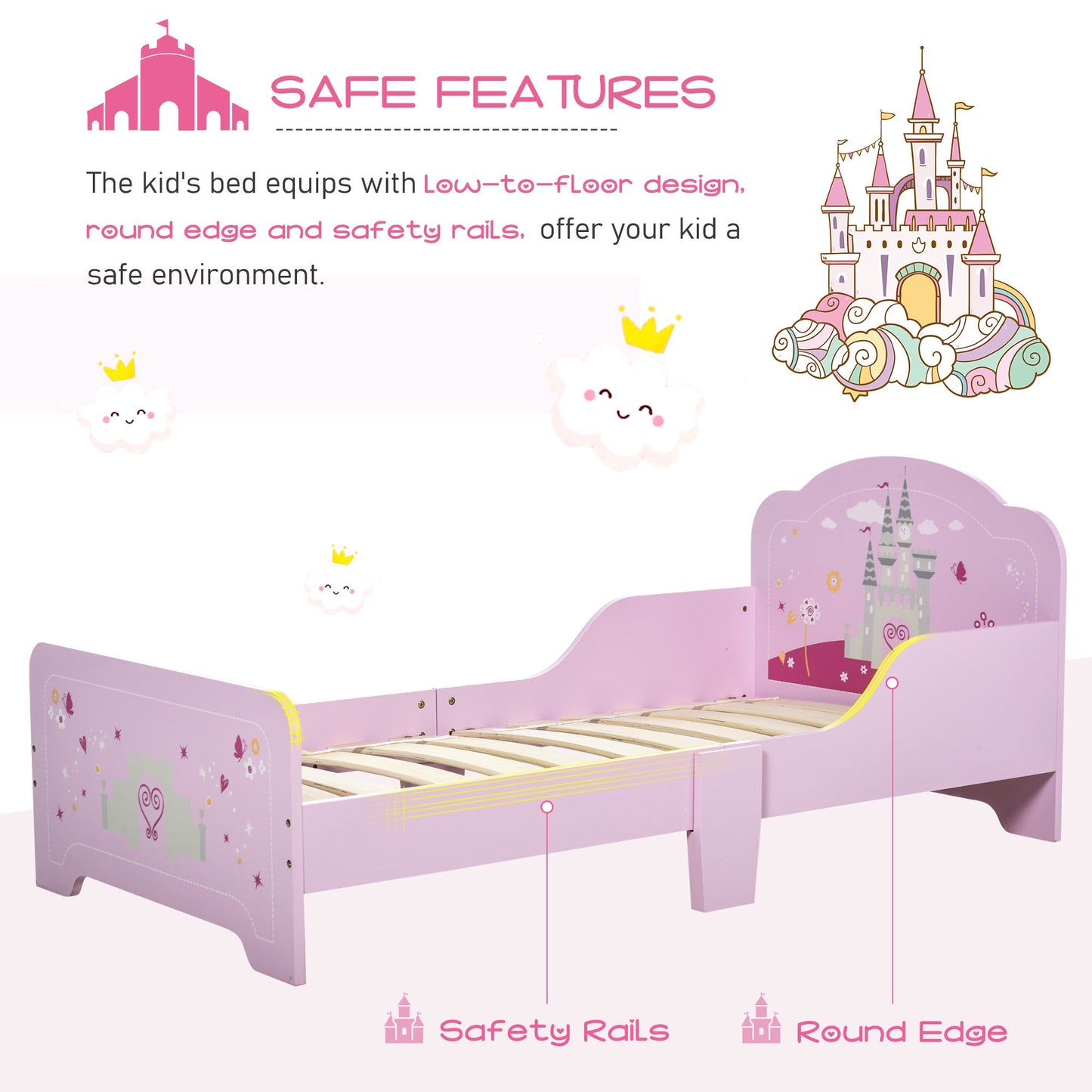 MDF Kids Castle Design Kids Single Bed Pink
