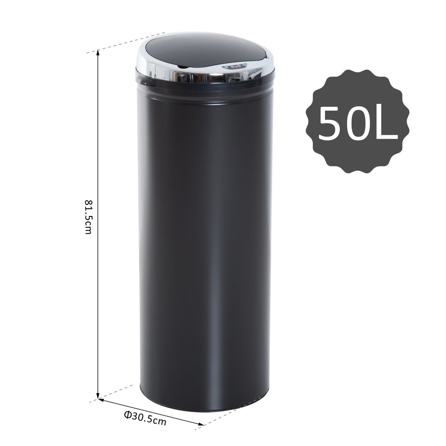 50 L Stainless Steel Sensor Trash Can W/ Bucket-Black