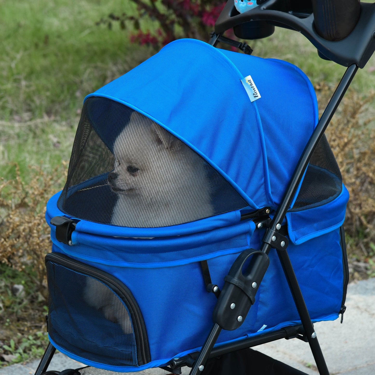 Pet Stroller No-Zip Foldable Travel Carriage with Brake Basket Adjustable Canopy
