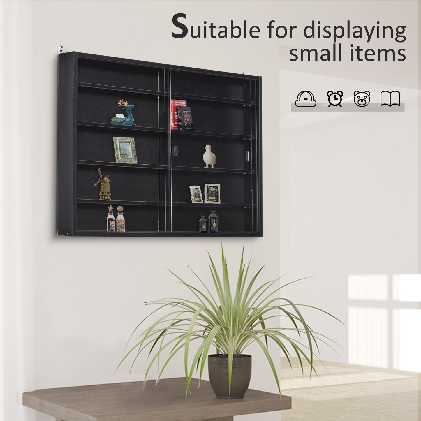 Particle Board 5-Tier Glass Door Display Cabinet Black