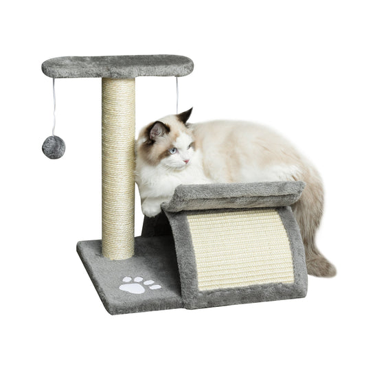Cat Tree Plush Kitty Activity Center Top Bar Tunnel Dangling Ball Light Grey