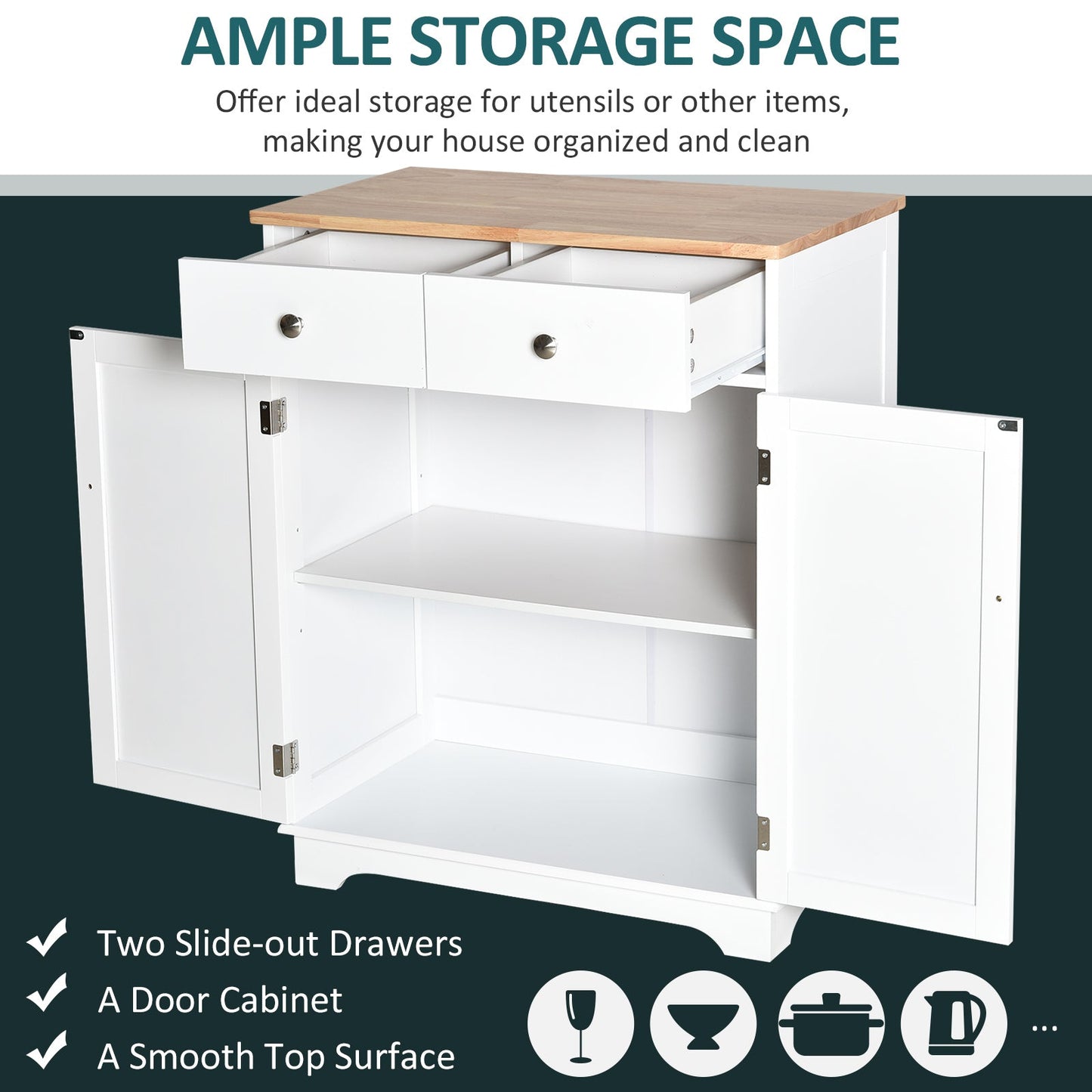 MDF 2-Drawer Double Door Kitchen Cabinet White