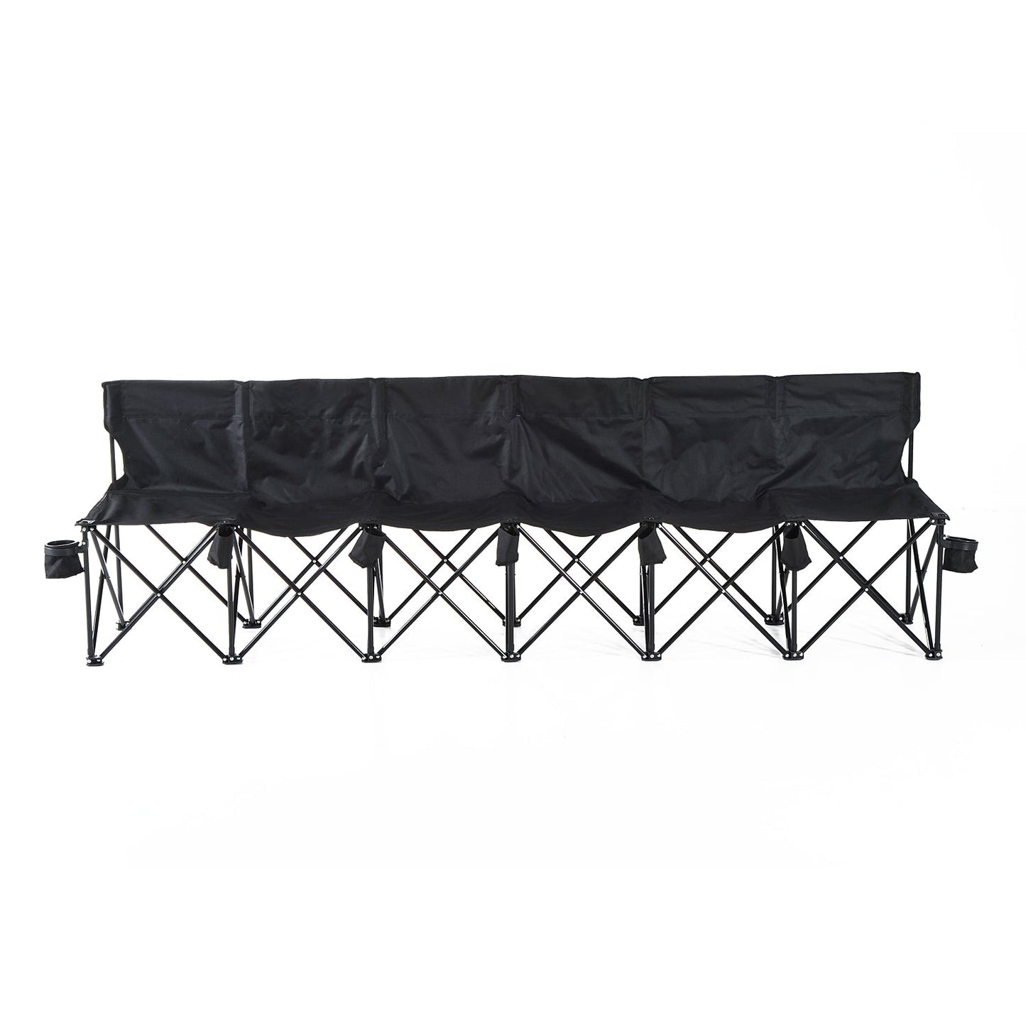 6 Seater Folding Sports Bench Outdoor Picnic Camping Portable Chair w/Cup Holder & Carry Bag - Black