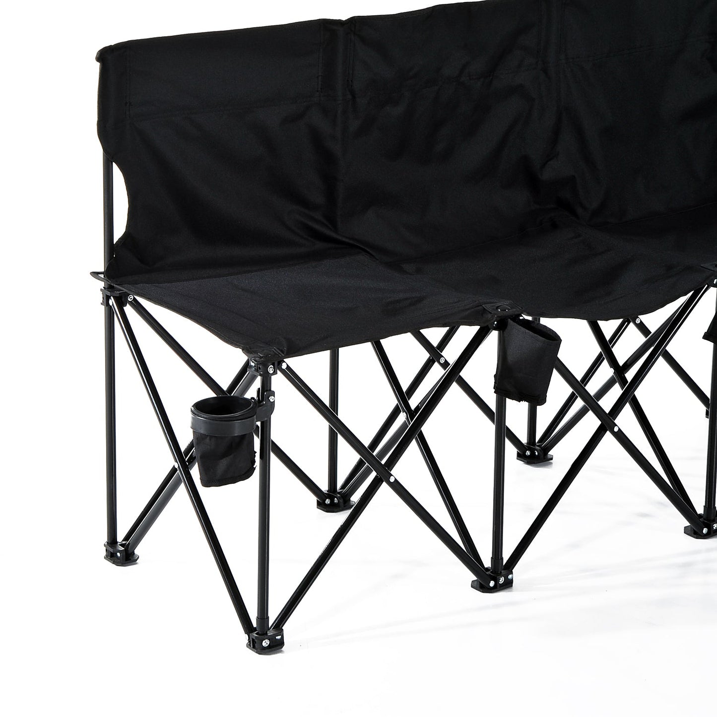 6 Seater Folding Sports Bench Outdoor Picnic Camping Portable Chair w/Cup Holder & Carry Bag - Black