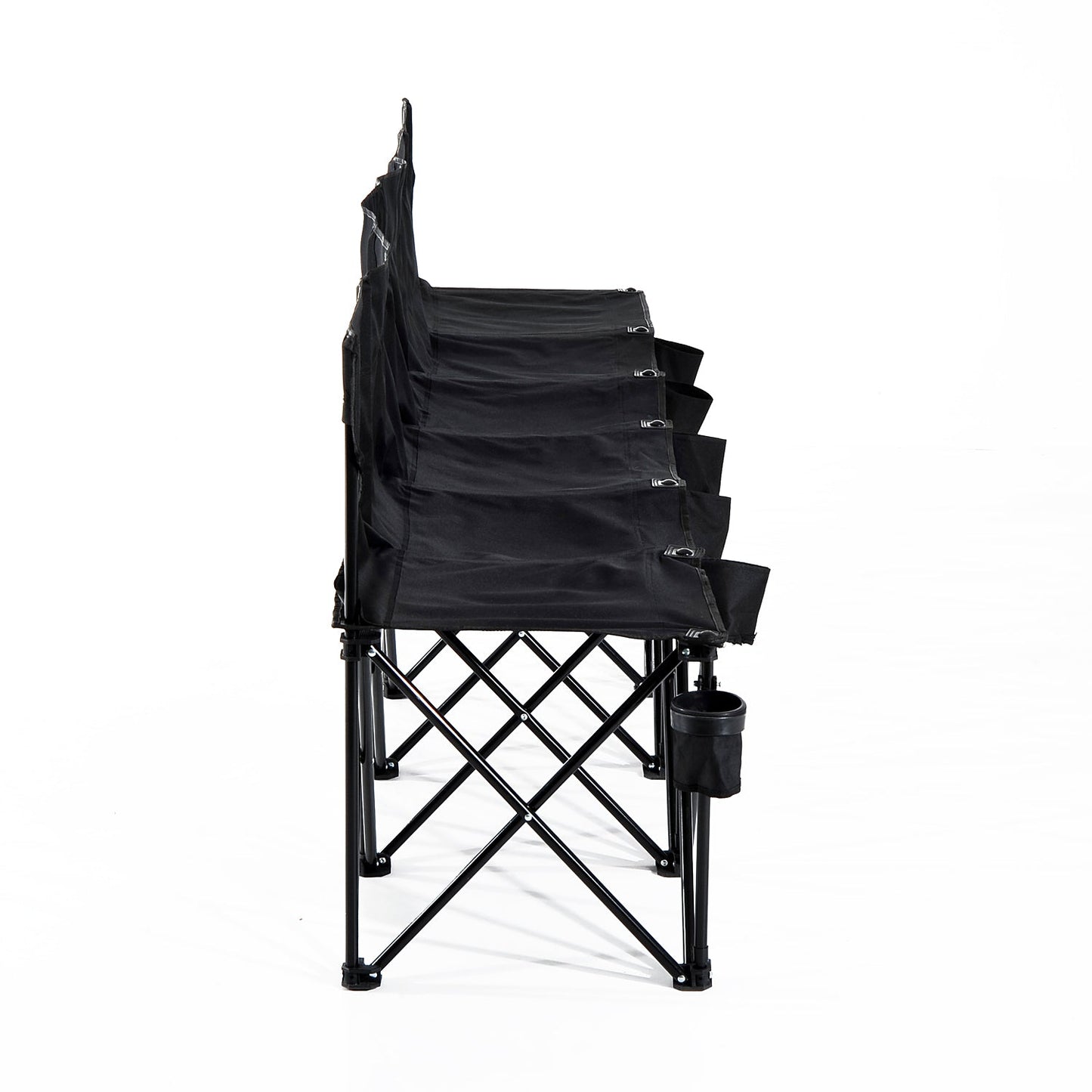 6 Seater Folding Sports Bench Outdoor Picnic Camping Portable Chair w/Cup Holder & Carry Bag - Black