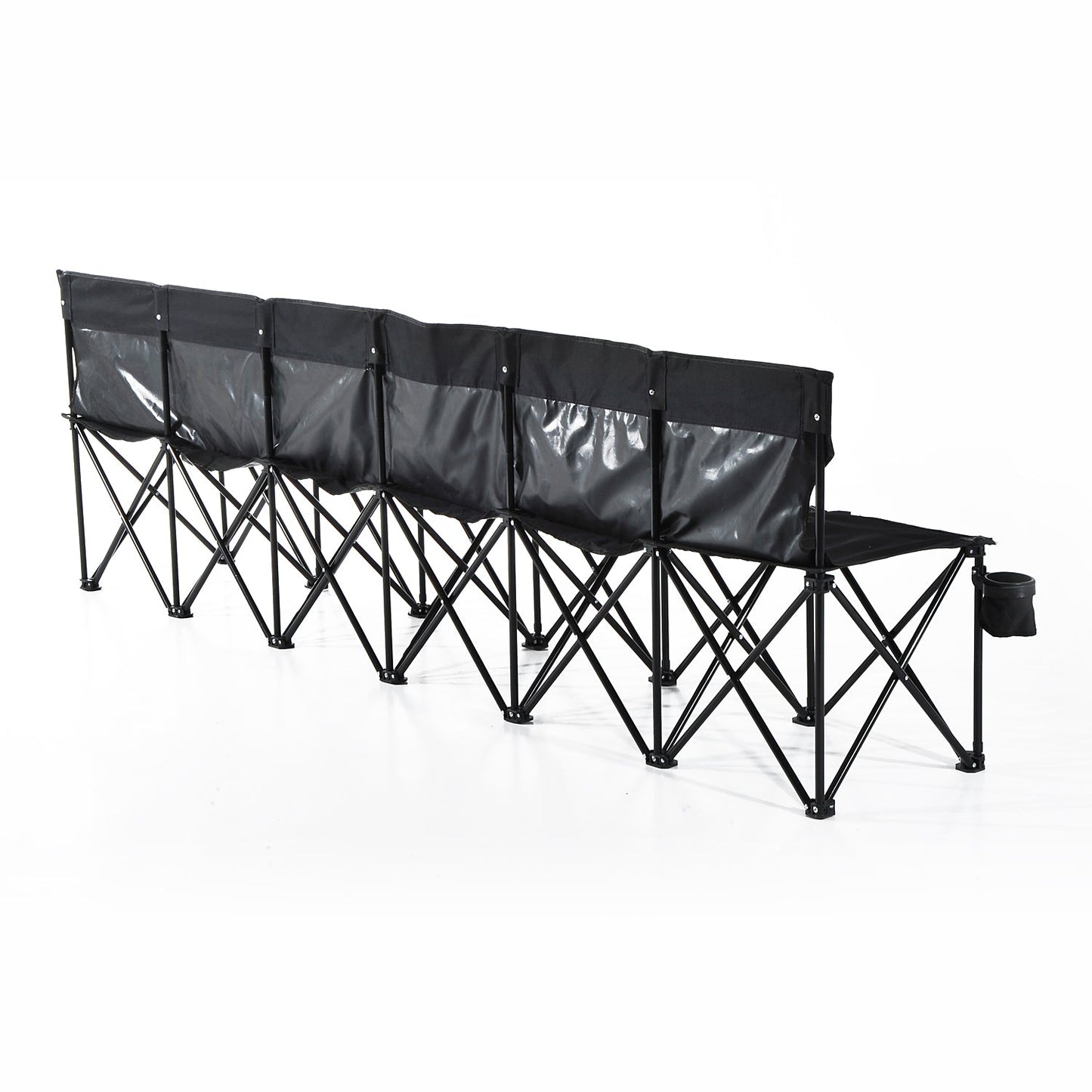 6 Seater Folding Sports Bench Outdoor Picnic Camping Portable Chair w/Cup Holder & Carry Bag - Black