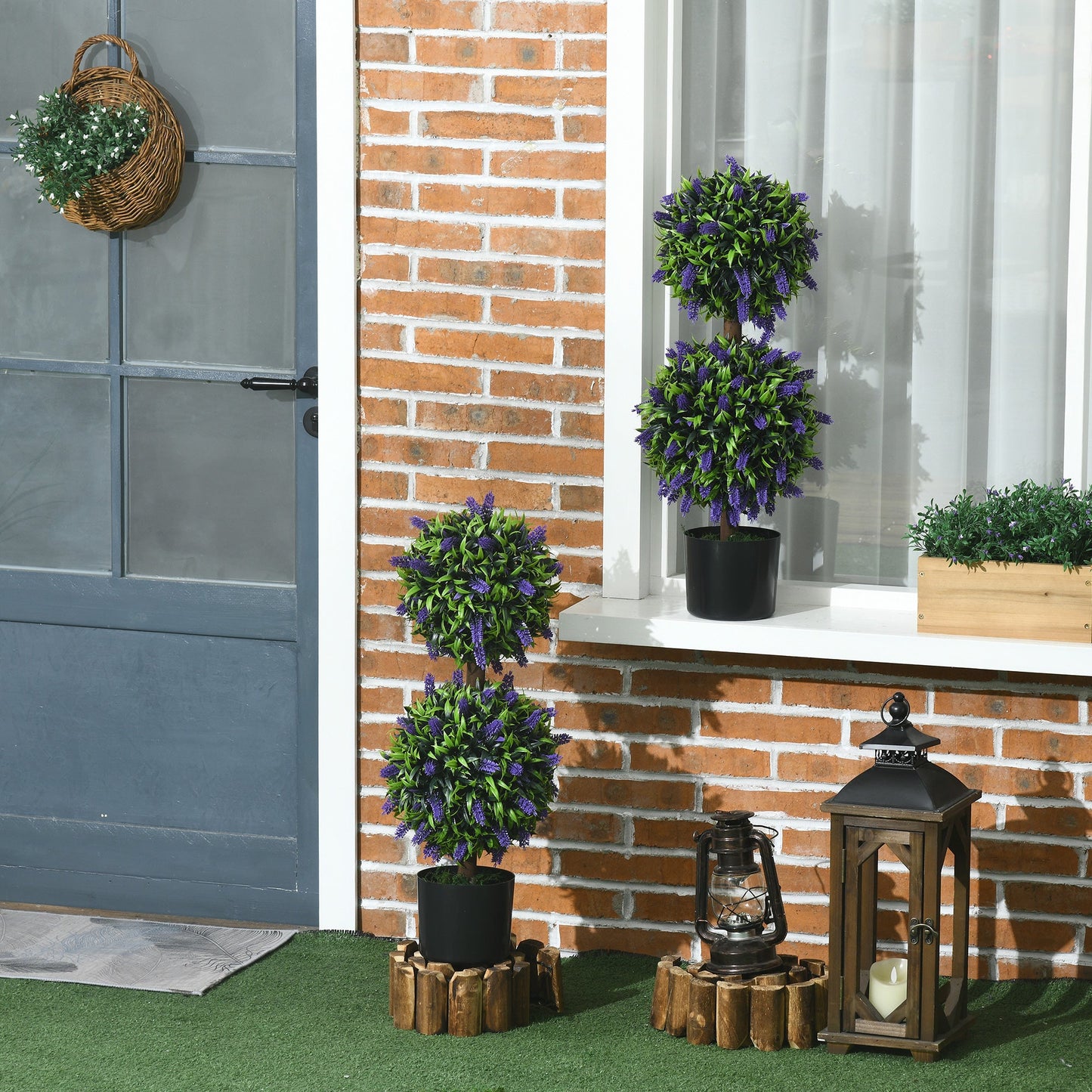 Set of 2 Artificial Plants Lavender Flowers Ball Trees with Pot for Home Indoor Outdoor Decor 70cm
