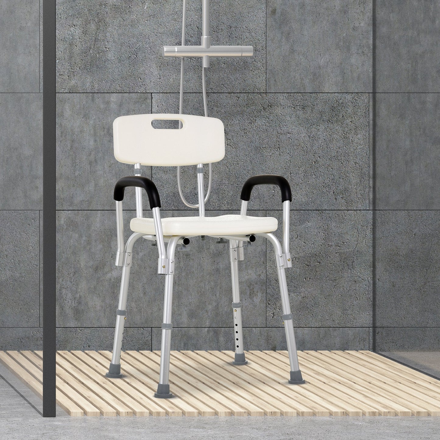 Adjustable Shower Bench with Adjustable Back and Armrest