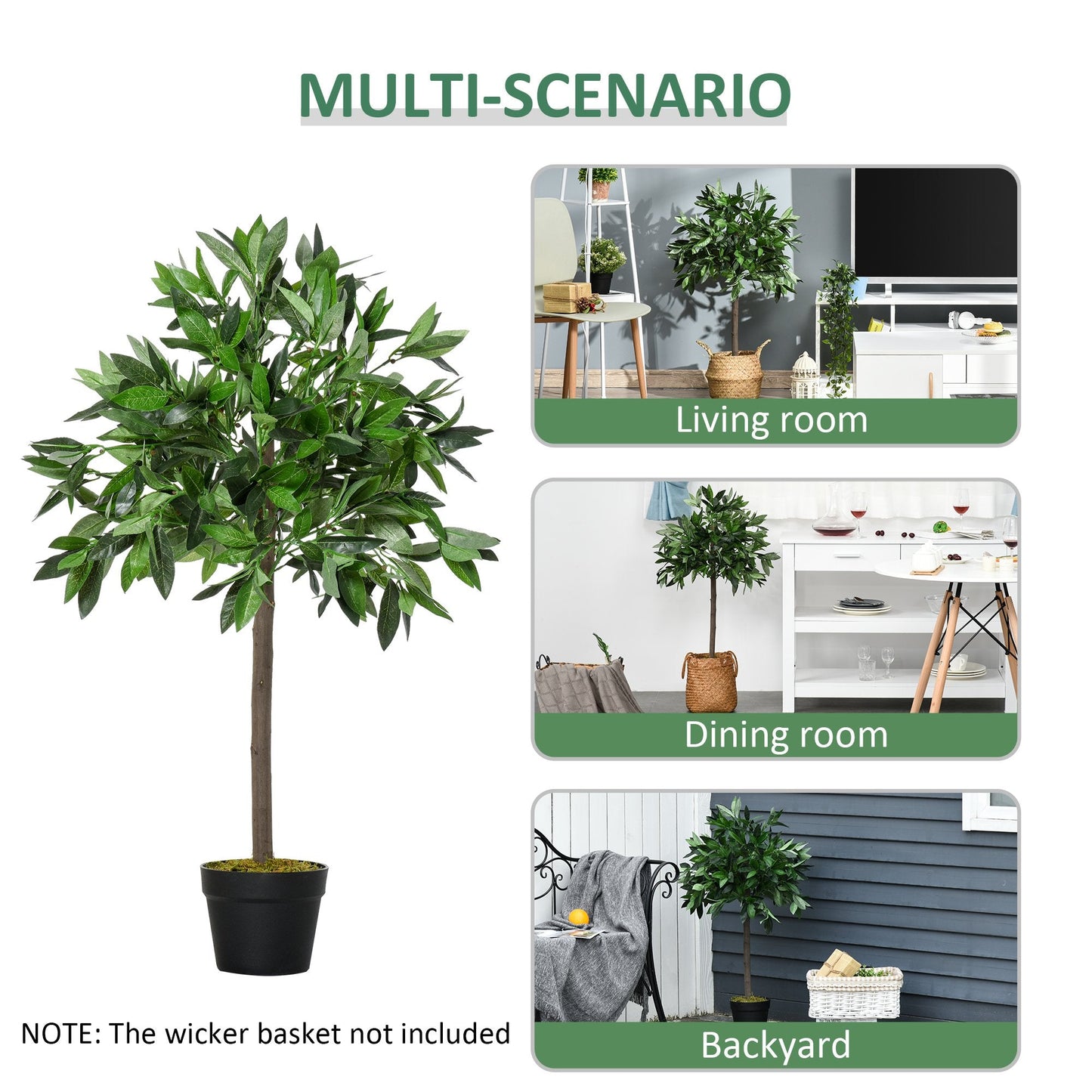 Set of 2 Artificial Topiary Bay Laurel Ball Trees in Pot Indoor Outdoor, 90cm