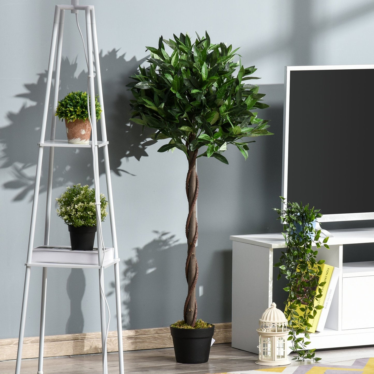Set of 2 Artificial Topiary Bay Laurel Ball Trees in Pot Indoor Outdoor, 120cm