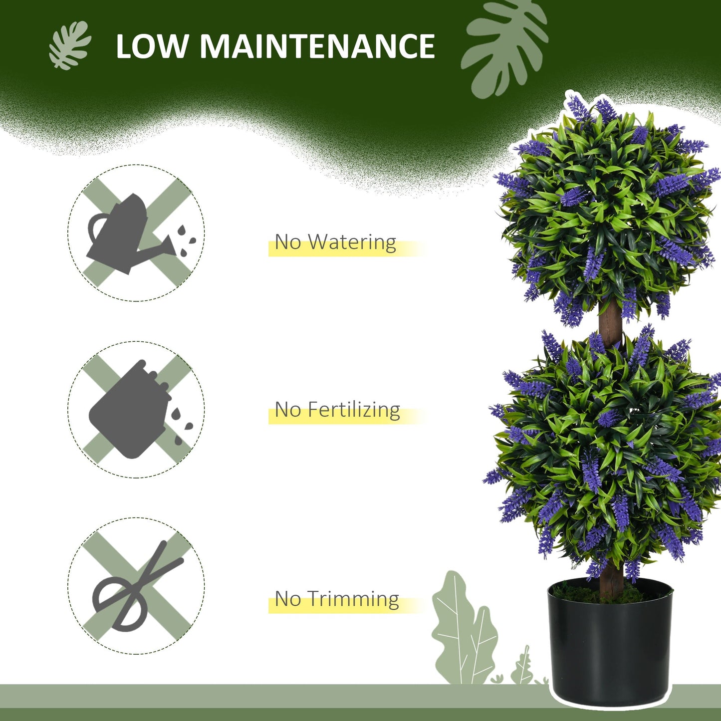 Set of 2 Artificial Plants Lavender Flowers Ball Trees with Pot for Home Indoor Outdoor Decor 70cm