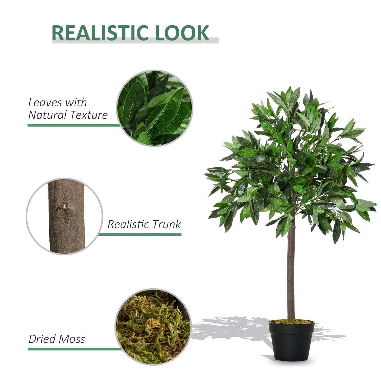 Set of 2 Artificial Topiary Bay Laurel Ball Trees in Pot Indoor Outdoor, 90cm