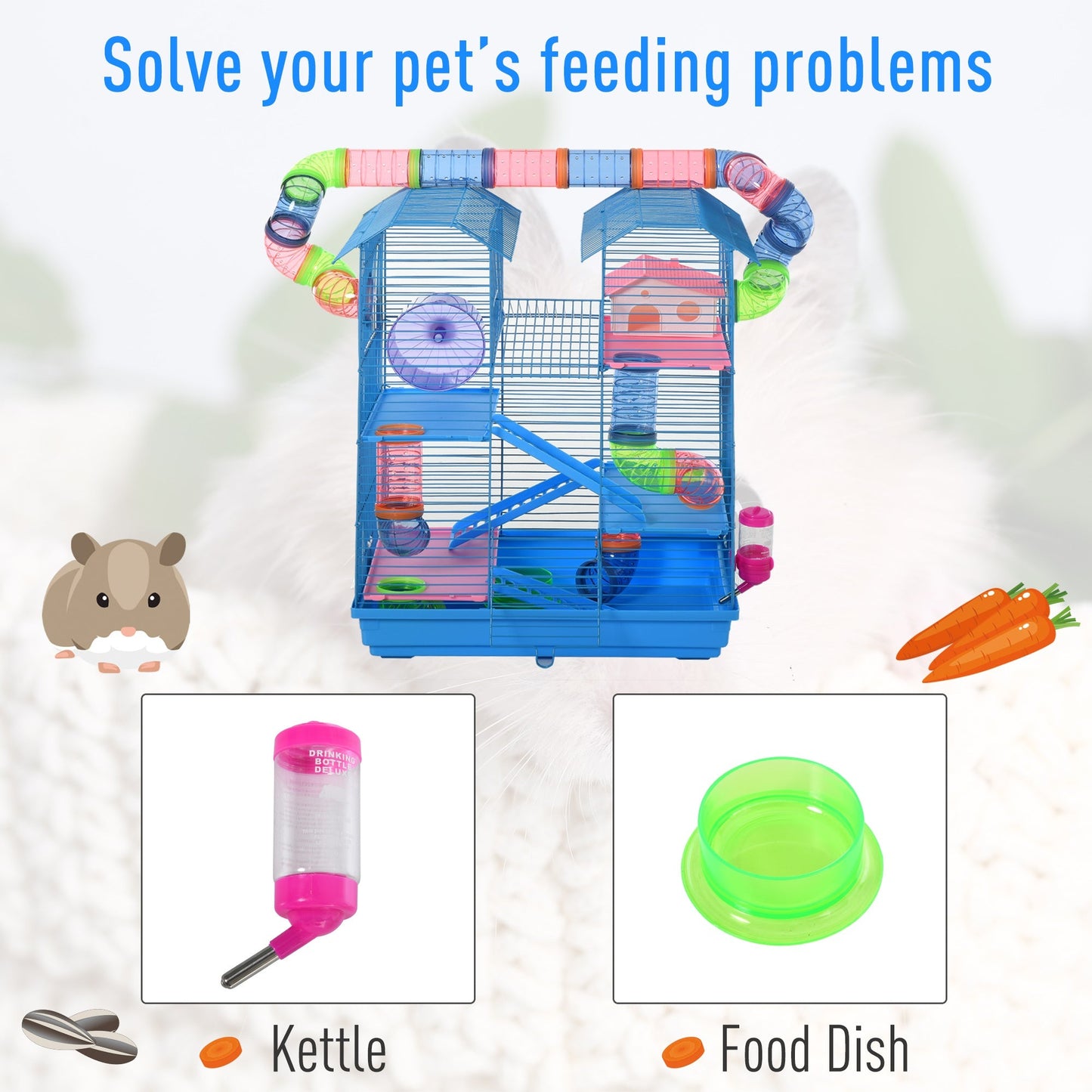 Hamster Metal 5-Tier Cage w/ Tunnels Blue