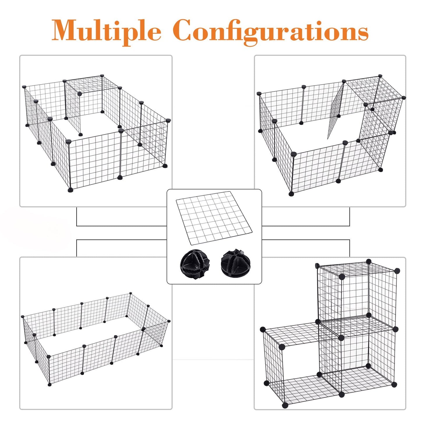 Modular Pet Playpen Metal Wire, 106Lx73Wx36Hcm-Black