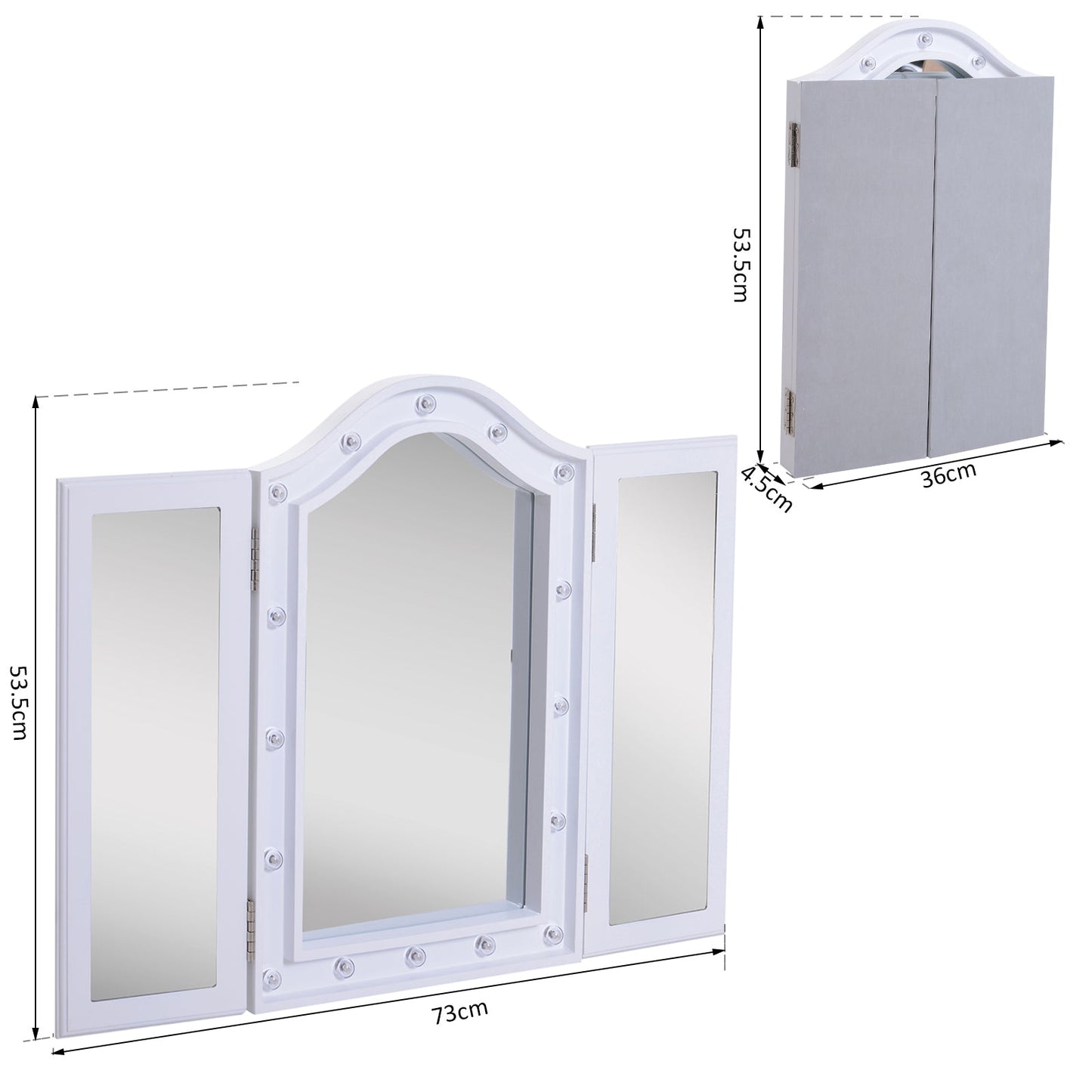 MDF Tri-Fold LED Vanity Mirror w/ 16 Spotlights White