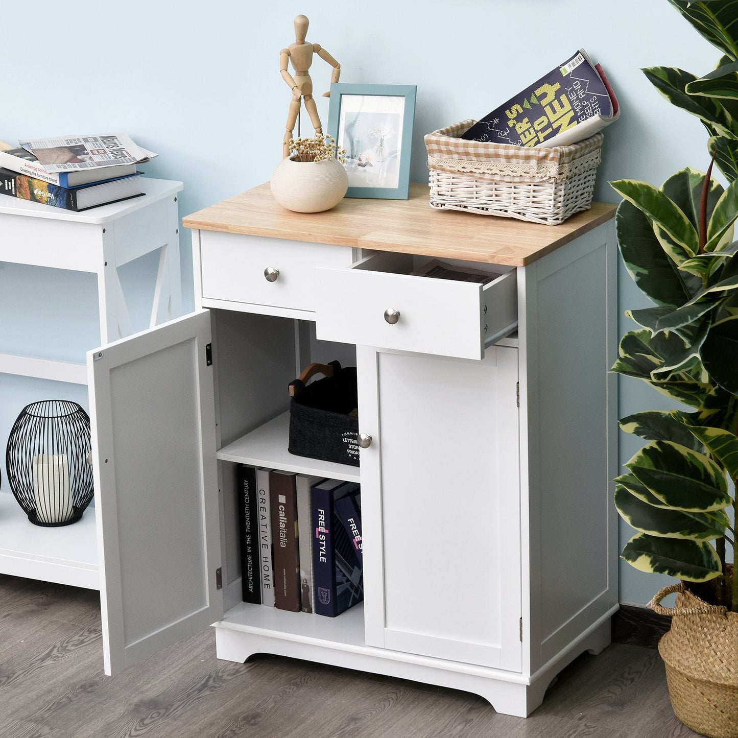MDF 2-Drawer Double Door Kitchen Cabinet White