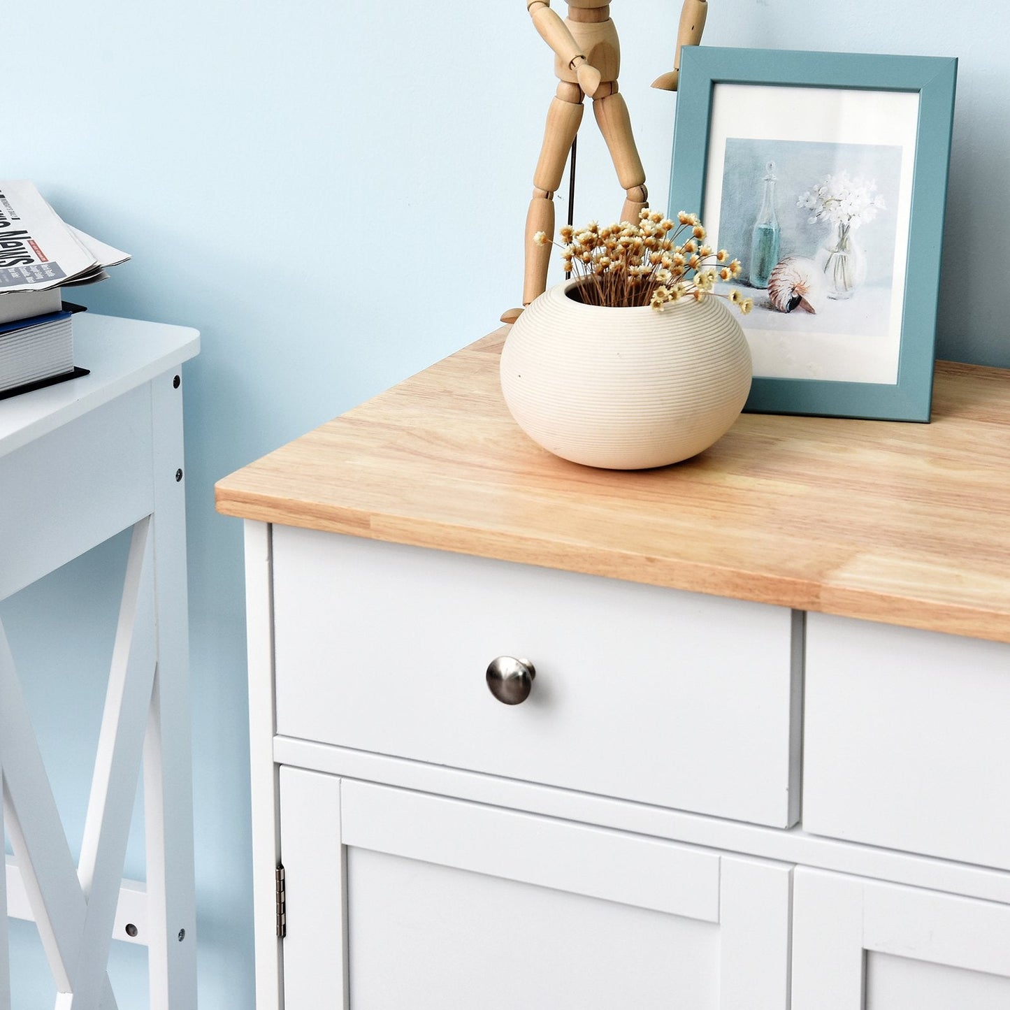 MDF 2-Drawer Double Door Kitchen Cabinet White