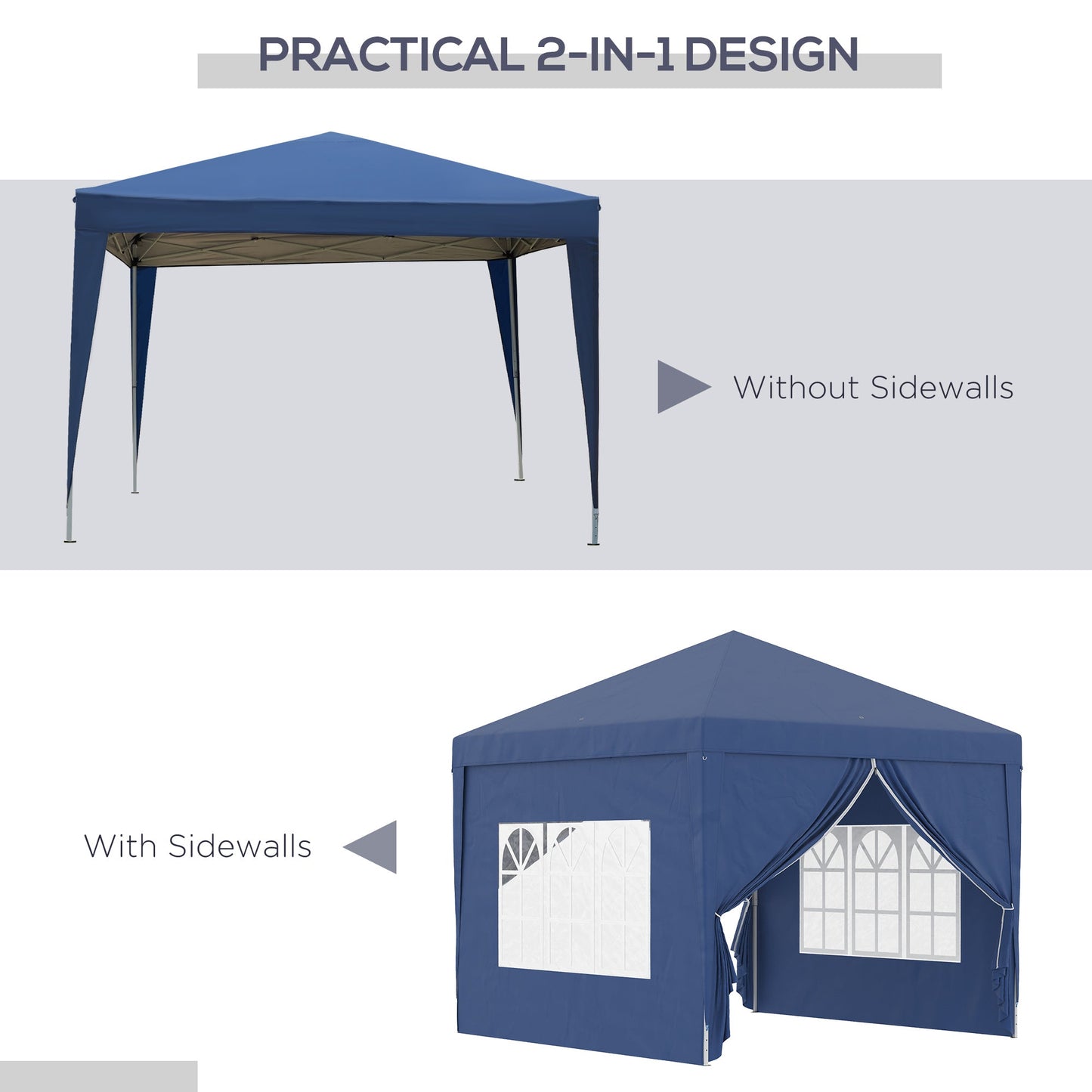 3 x 3m Pop-Up Outdoor Gazebo, with Removable Walls - Blue