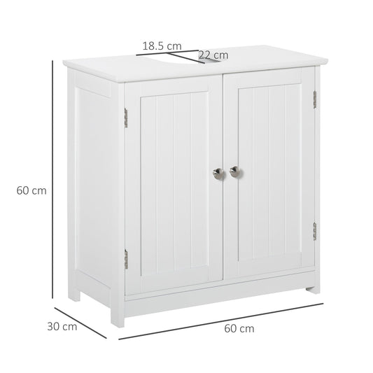 60x60cm Under-Sink Storage Cabinet w/ Adjustable Shelf Handles Drain Hole Bathroom Cabinet Space Saver Organizer White Handle
