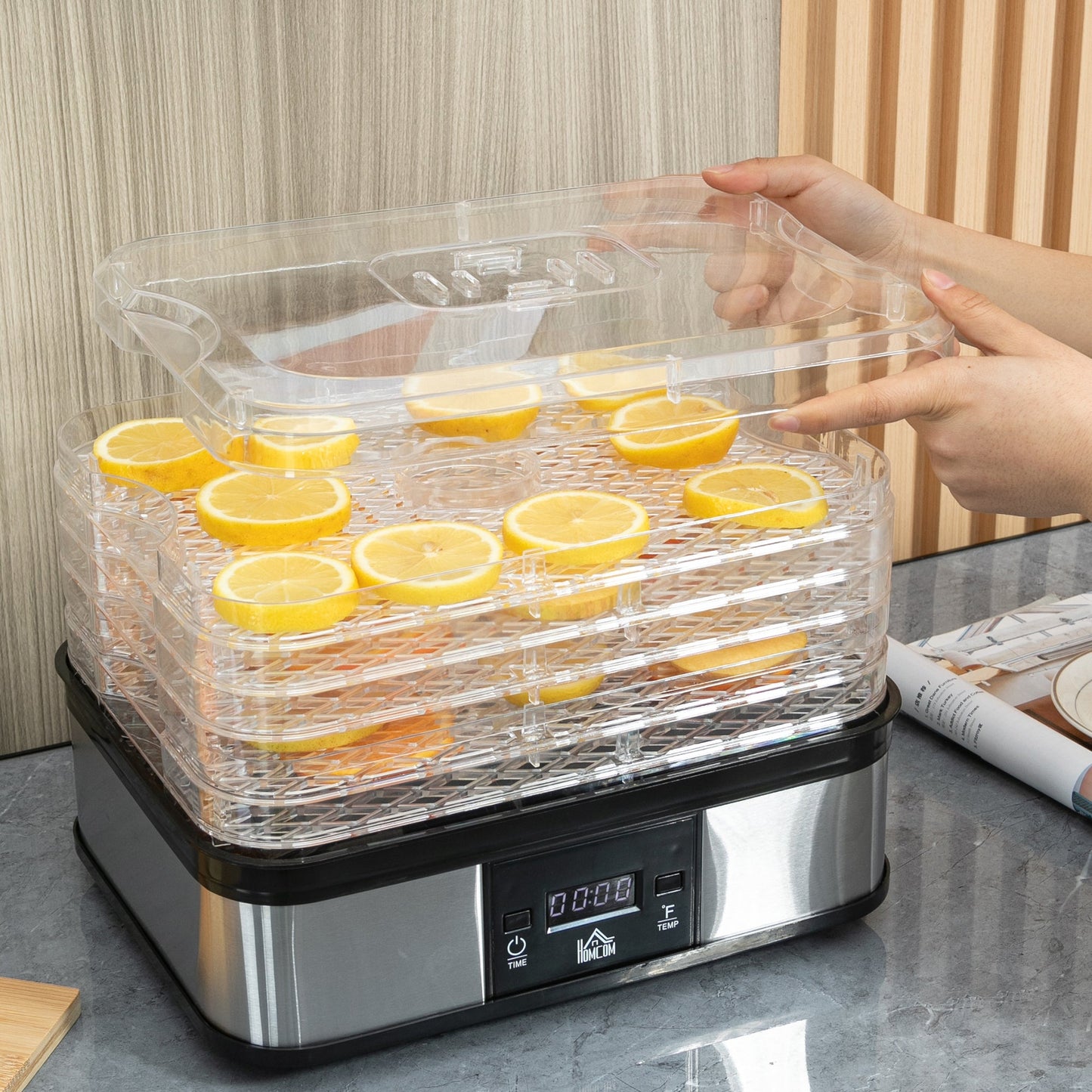 5 Tier Food Dehydrator, 245W Stainless-Steel Food-Dryer with Adjustable Temp, Timer, LCD Display, Drying Fruit, Meat, Veg, Jerky and Pet Treat, Silver