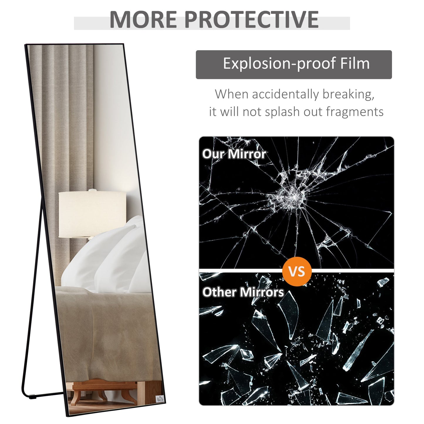 Full Length Mirror Floor Standing or Wall Mount Dressing Mirror Bedroom Black
