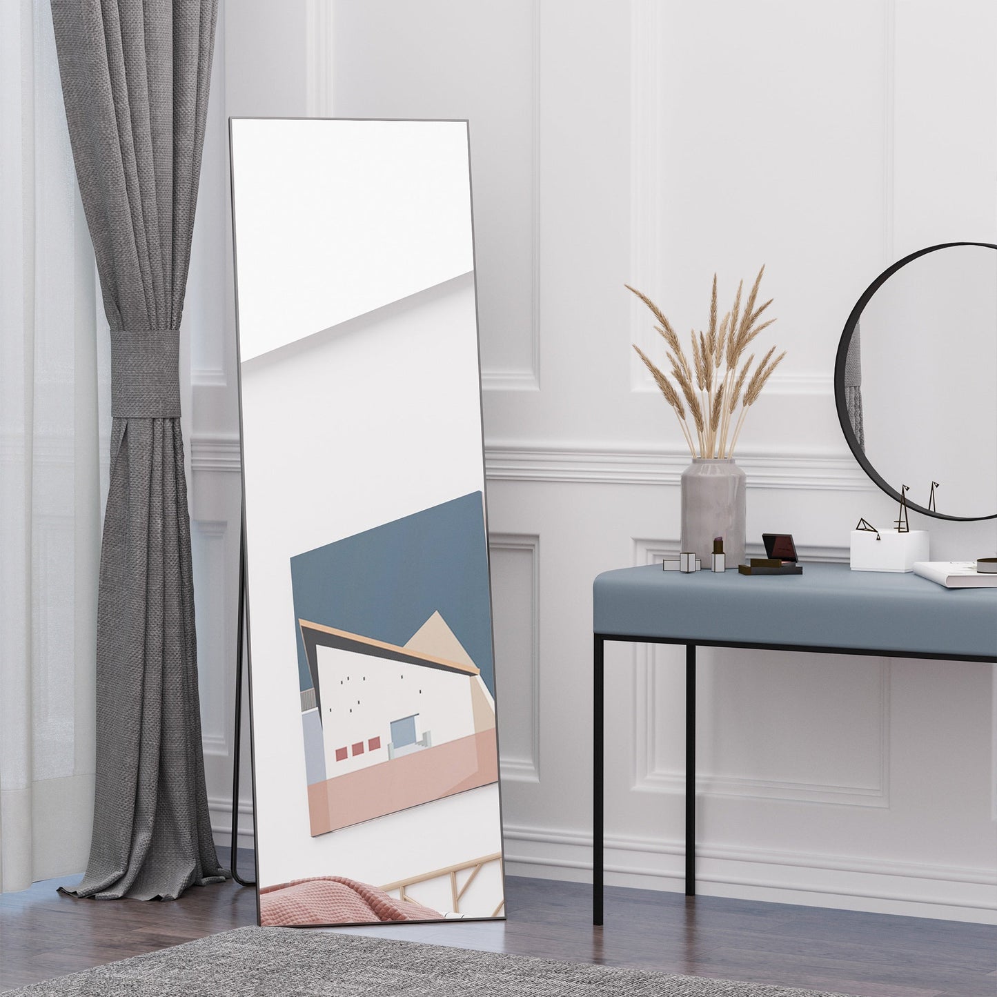 Full Length Mirror Floor Standing or Wall Mount Dressing Mirror Bedroom Black