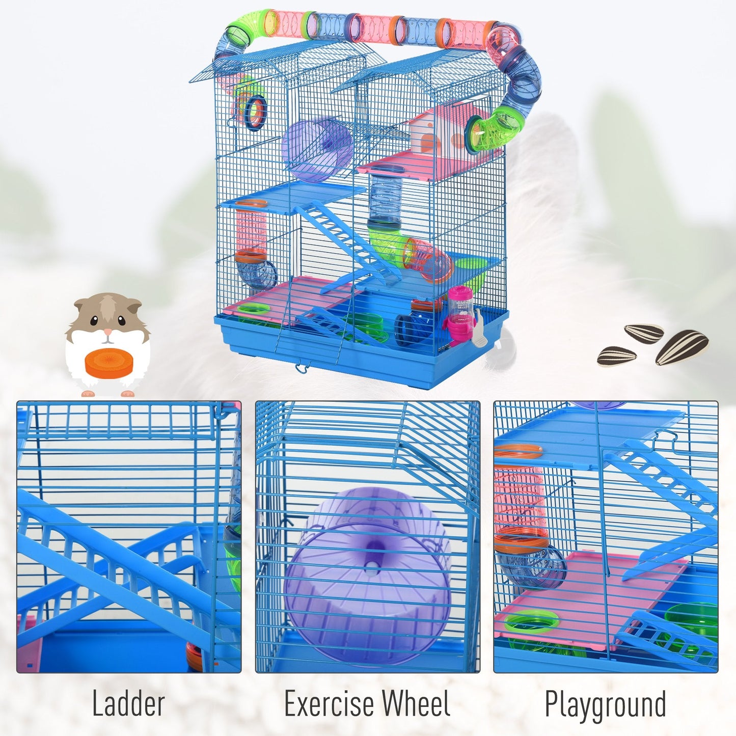 Hamster Metal 5-Tier Cage w/ Tunnels Blue