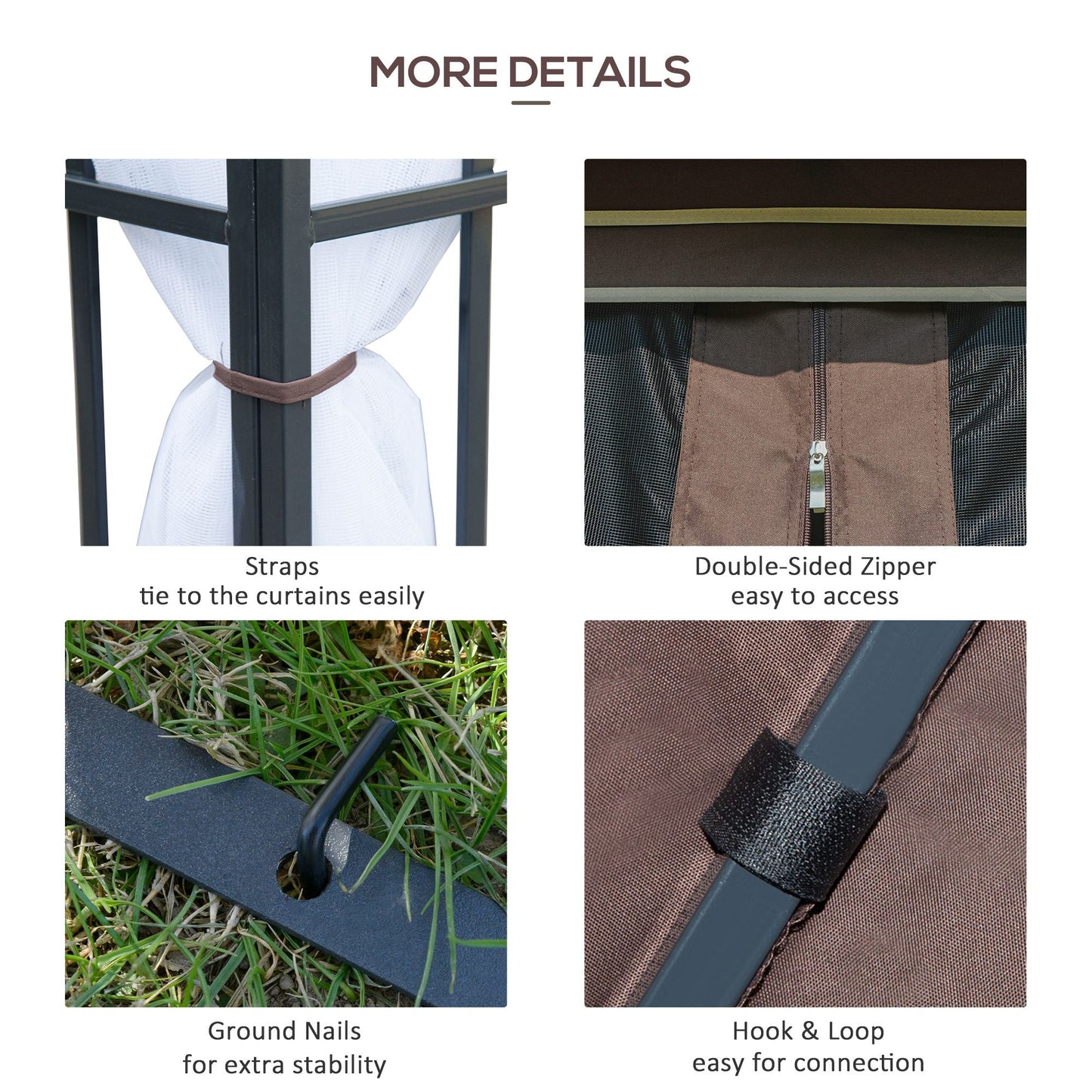 Two-Tier Gazebo with Netting Metal Party Tent Canopy, 3m x3m Coffee Marquee Canopy Pavillion Patio Garden Shelter Steel Frame with mesh sidewall and Water strip Brown