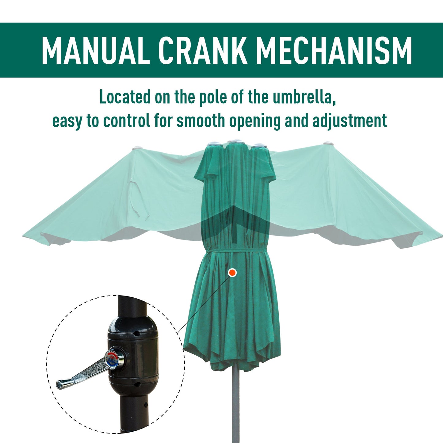 4.6M Sun Umbrella Canopy Double-sided Crank Sun Shade w/ Cross Base Dark Green
