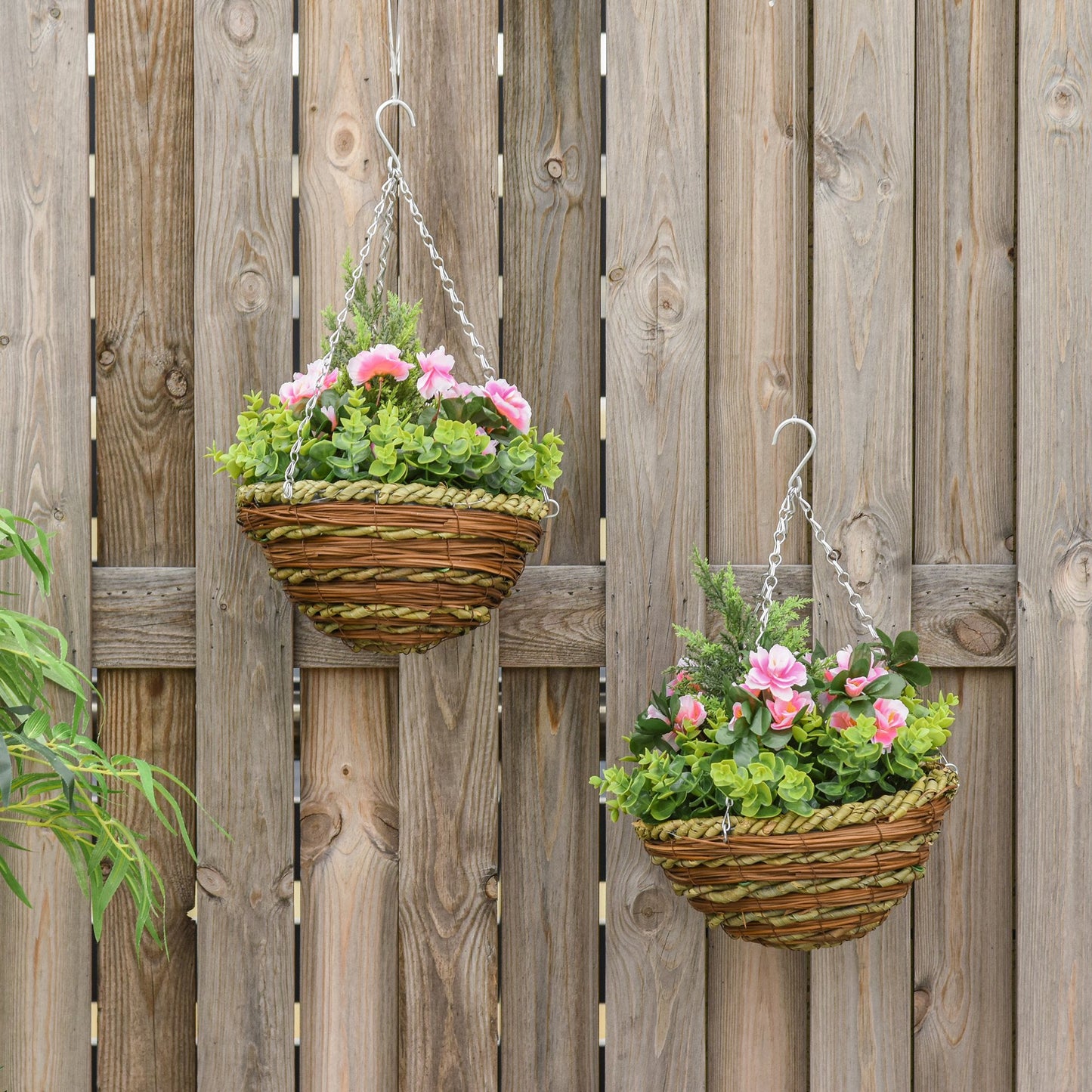 Pack of 2 Artificial Lisianthus Flowers Hanging Planter with Basket for Indoor Outdoor Decoration