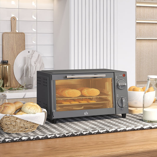 Mini Oven, 9L Countertop Electric Grill, Toaster Oven with Adjustable Temperature, Timer, Baking Tray and Wire Rack, 750W, Grey