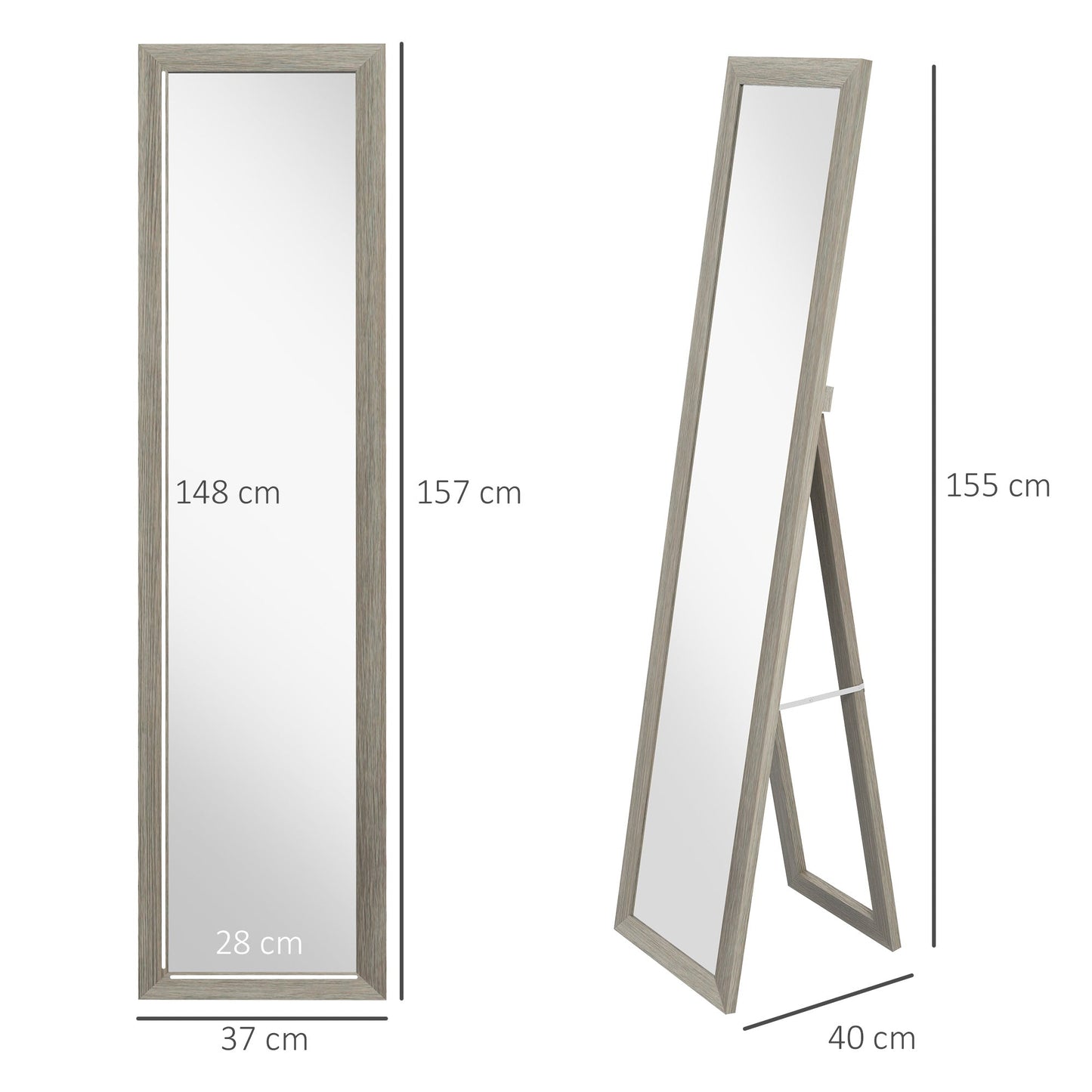 Rustic Full Length Mirror, Hanging and Freestanding Floor Mirror, Farmhouse Decorative Wall Mirror, for Living Room, Bedroom, 157 cm, Grey