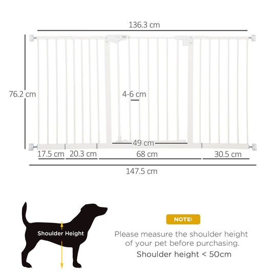 Adjustable Safety Gate Dog Barrier for Doorways, Corridors, Staircases with Three Extensions and Adjustable Screws - White