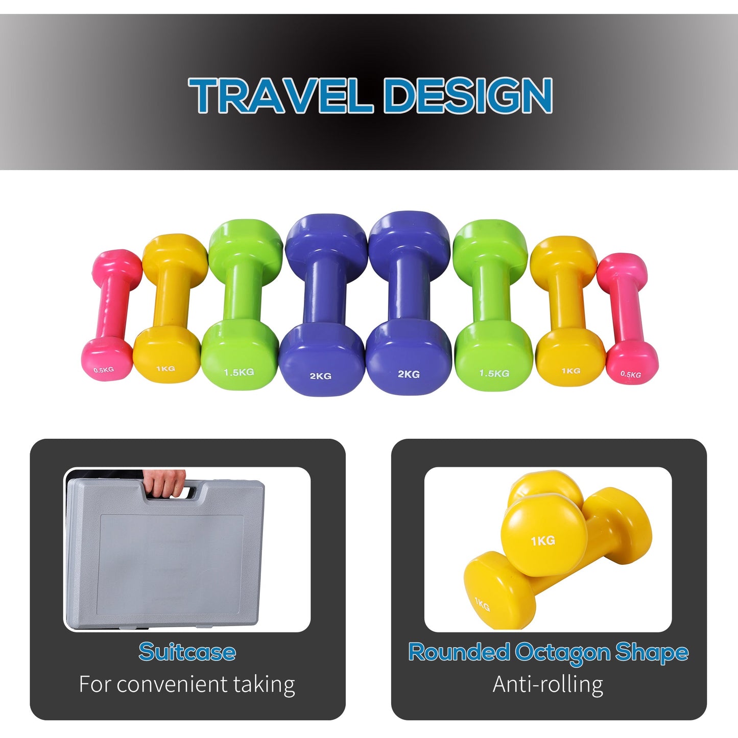 10kg Dumbbell Weights Set with Carry Case Multi Colour Premium Ladies Weight Lifting Set w/