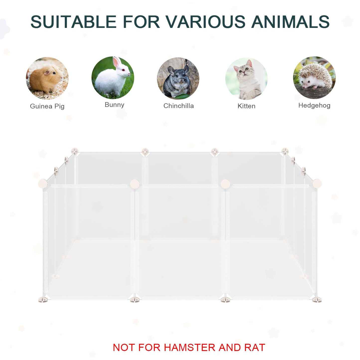 Pet Playpen DIY Small Animal Cage Open Enclosure Portable Plastic Fence 12 Panels for Kitten Bunny Chinchilla Guinea Pig White