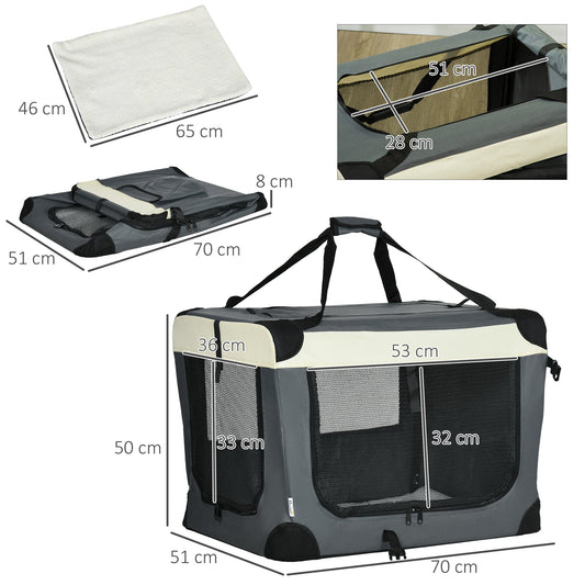 70cm Foldable Pet Carrier, Dog Cage, Portable Cat Carrier, Cat Bag, Grey