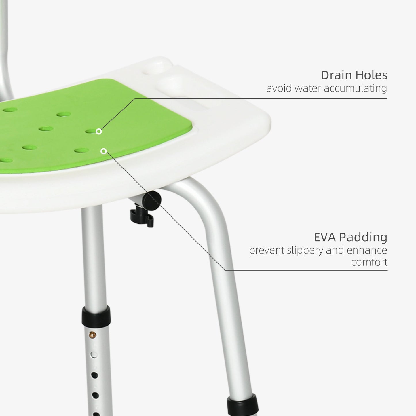 Shower Chair for the Elderly and Disabled, 6-Level Height Adjustable Shower Stool with Backrest, Curved Seat, Anti-slip Foot Pads and Shower Head Holder, Green