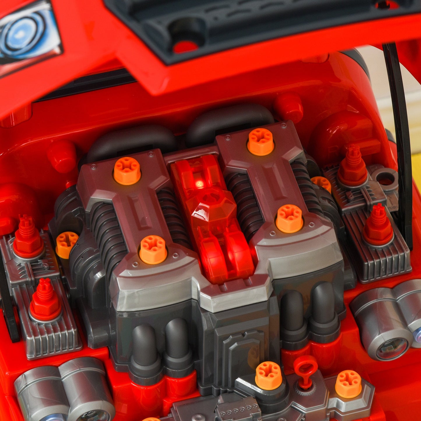 Kids Truck Engine Toy Set, Toddler Edu Car Service Station Playset, Workshop, W/RC Car key, Steering-wheel, Horn, Light, for 3-5 Years Old Red Set Key