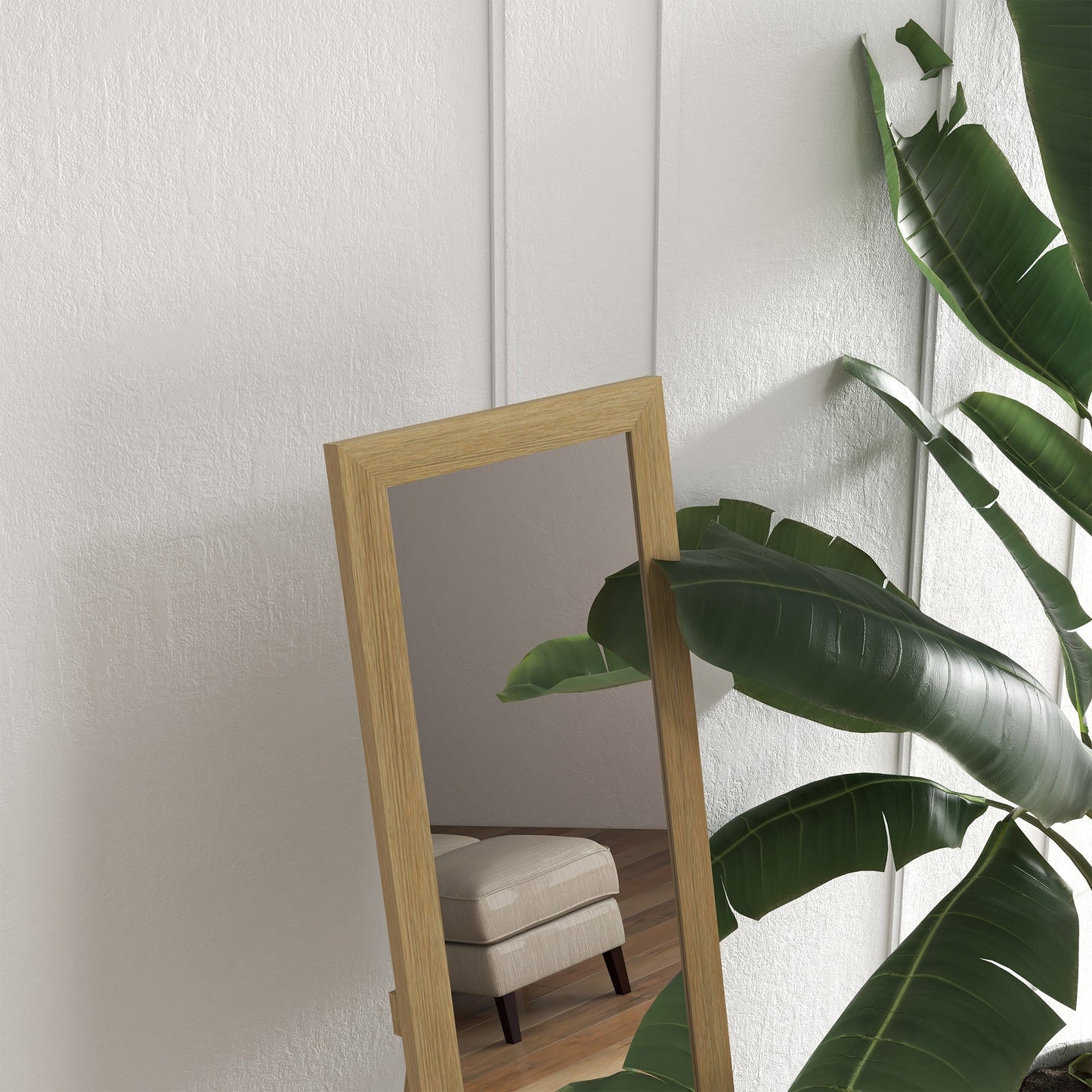 Rustic Full Length Mirror, Hanging and Freestanding Floor Mirror, Farmhouse Decorative Wall Mirror, for Living Room, Bedroom, 157 cm, Natural