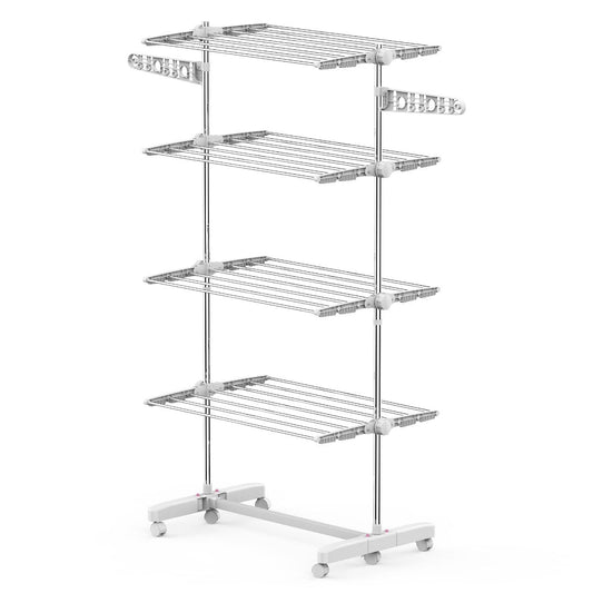 4 Layers Folding Cloth Hanger Stand-White/Silver