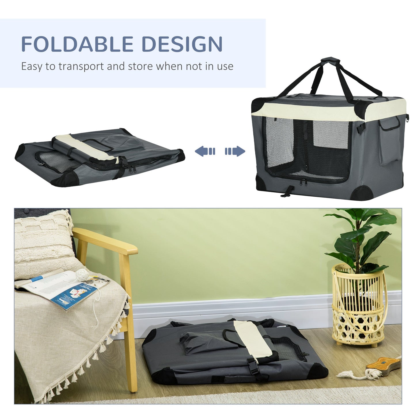 70cm Foldable Pet Carrier, Dog Cage, Portable Cat Carrier, Cat Bag, Grey