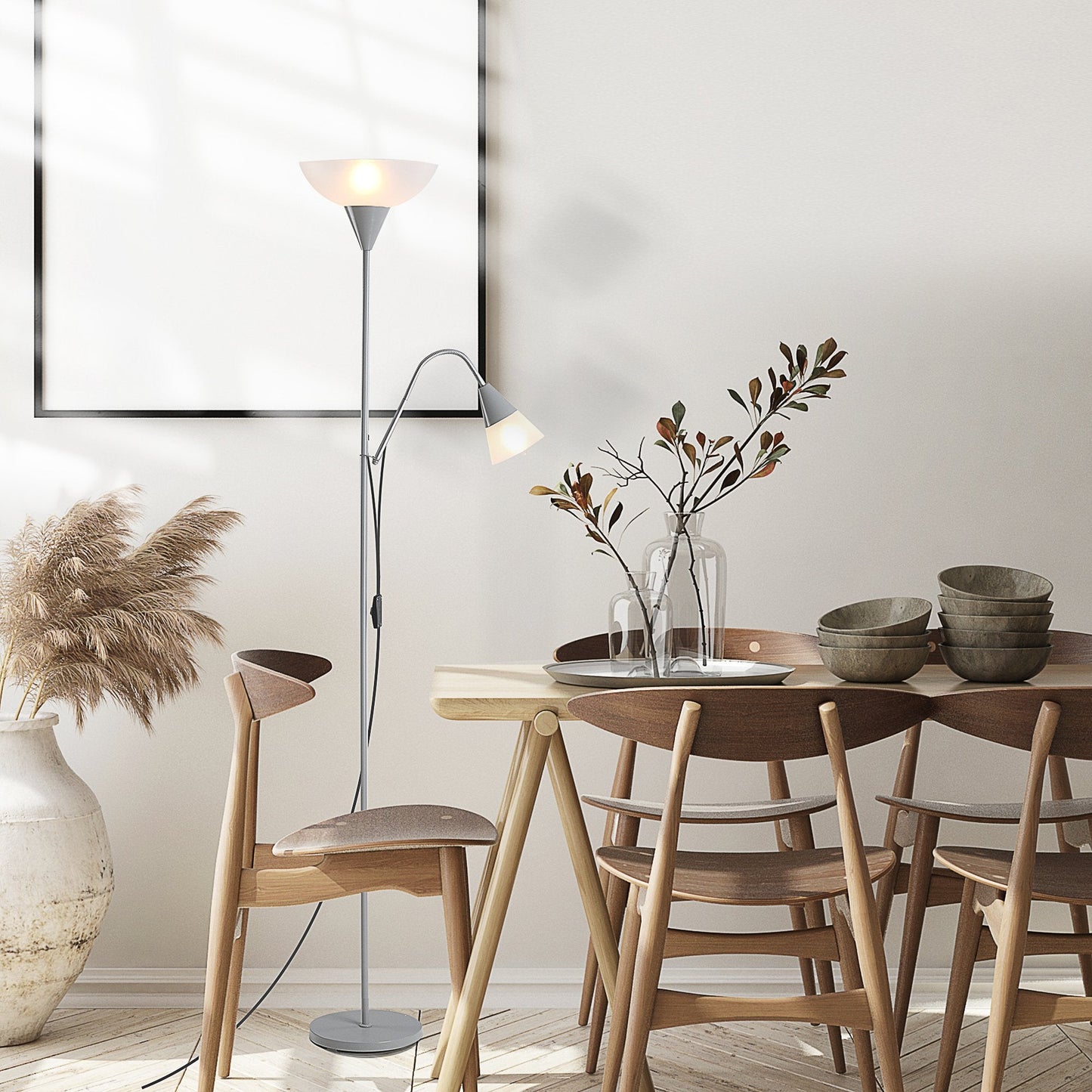 Modern Steel Duo-Head Floor Reading Lamp for Living Room Silver