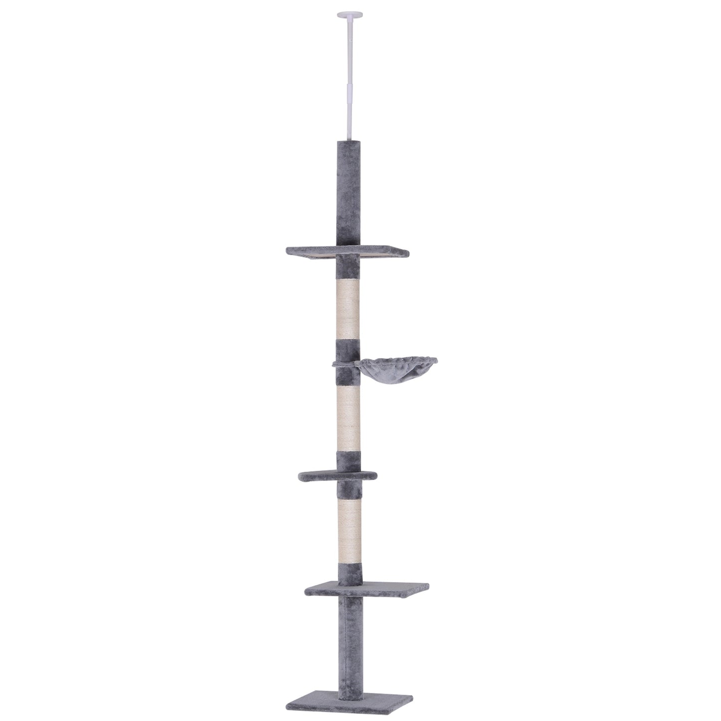 40L x 34W x 230-260H cm Cats Floor to Ceiling Scratching Post w/ 5-Tier Plush Leisure Platforms Grey