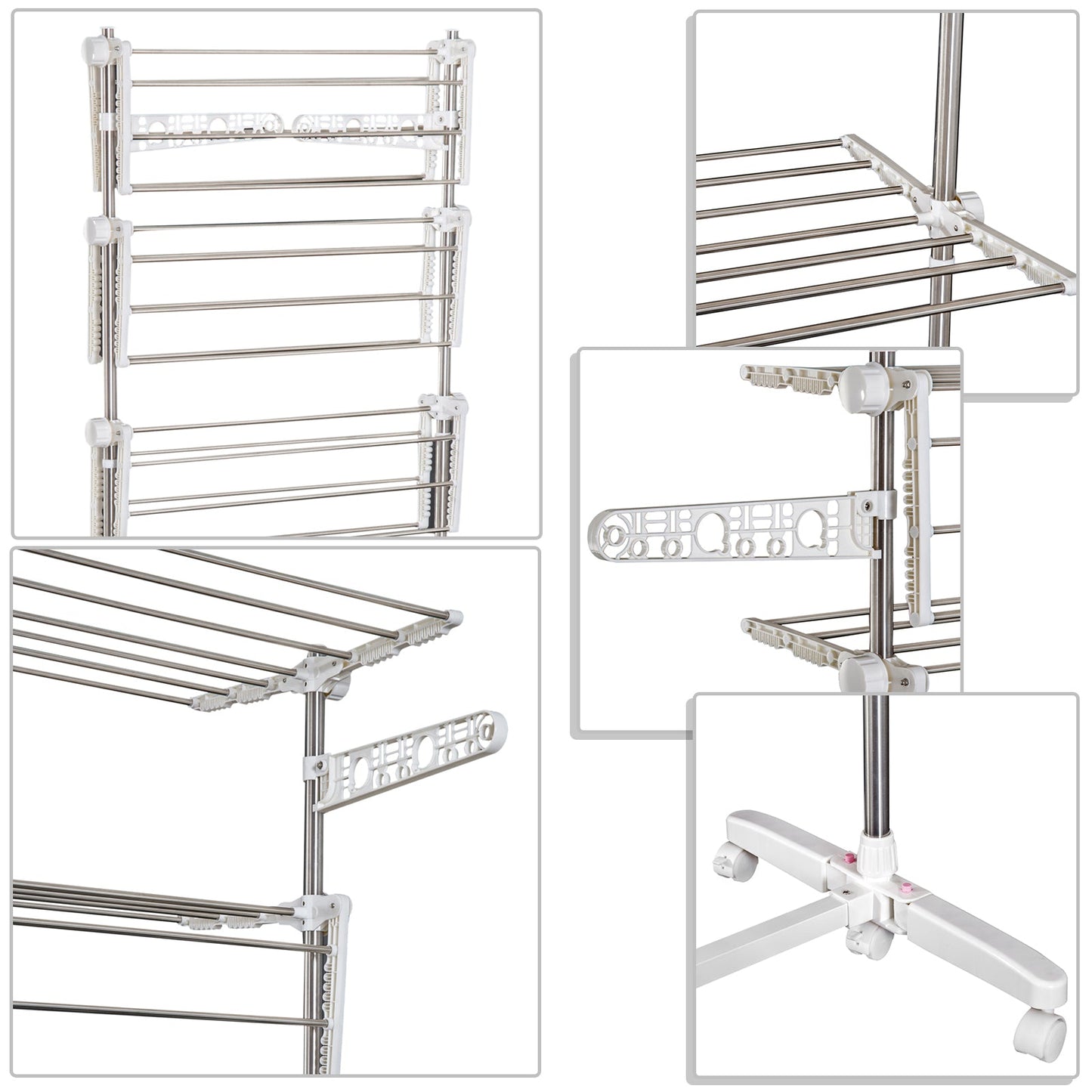 4 Layers Folding Cloth Hanger Stand-White/Silver