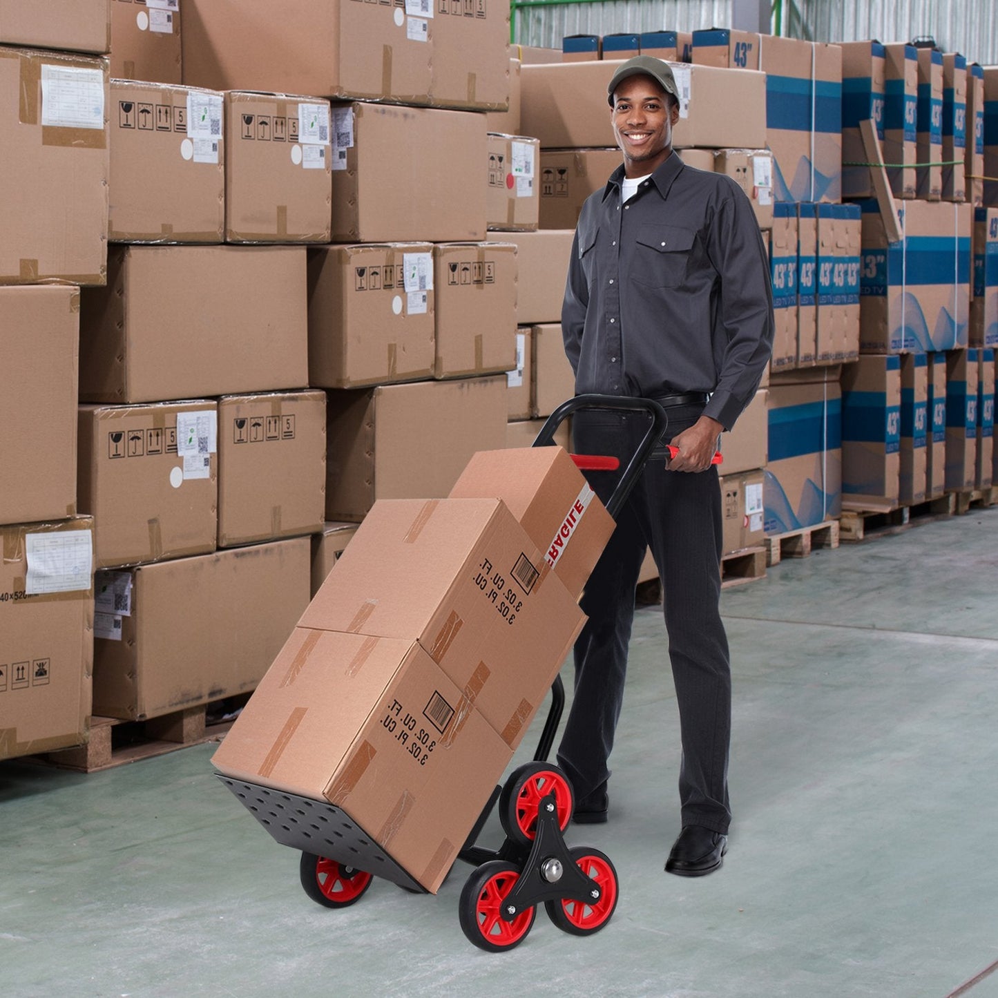 Steel Climbing Handling Trolley w/Hand Trucks 6-Wheels Load Cart 150kg