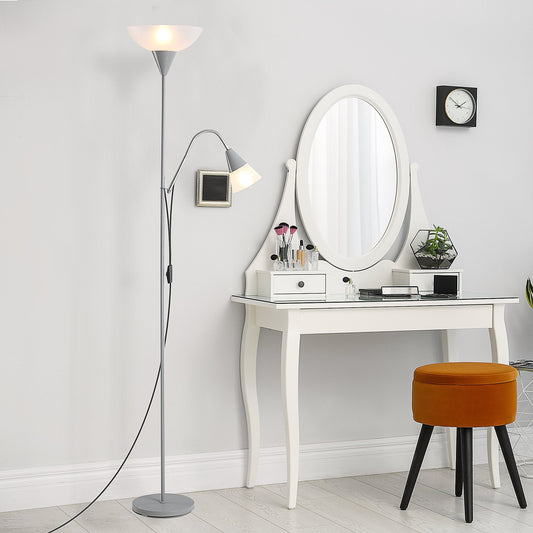 Modern Steel Duo-Head Floor Reading Lamp for Living Room Silver