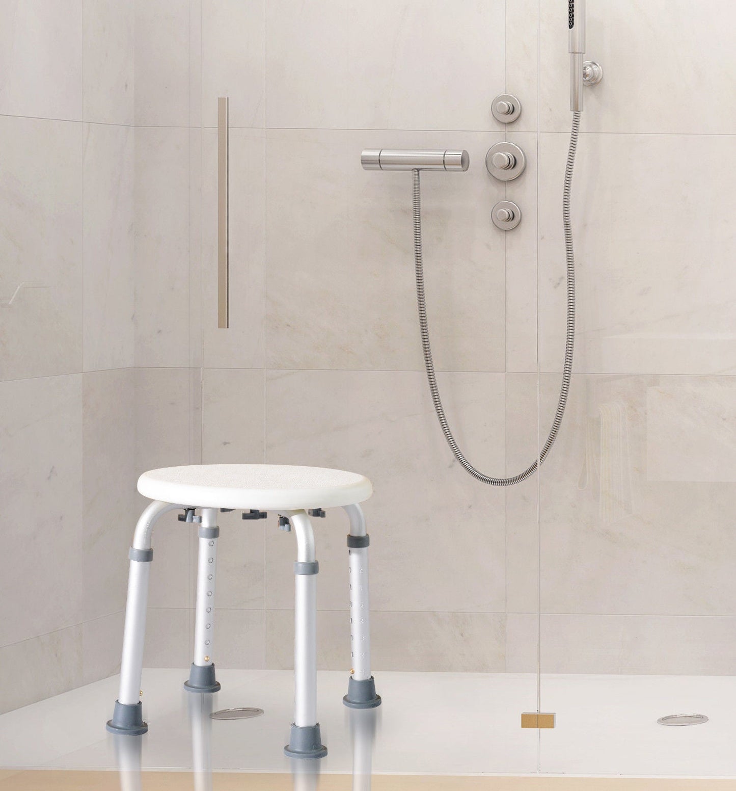 Adjustable Non-Slip Shower and Bath Stool,  32.5Wx41Dx35.5-54H cm-Cream White
